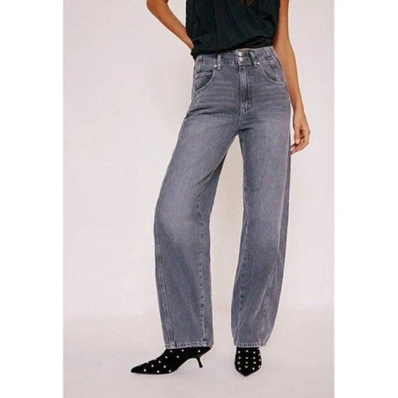 We The Free Aster High Rise Straight Leg Jeans Slate Gray boho baggy 90s Size 29 - Picture 1 of 10